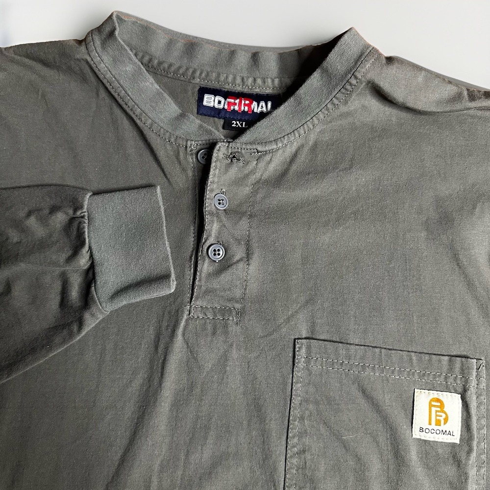 Bocomal FR Shirt Mens 2XL Gray Henley Long Sleeve Flame Resistant Work CAT2